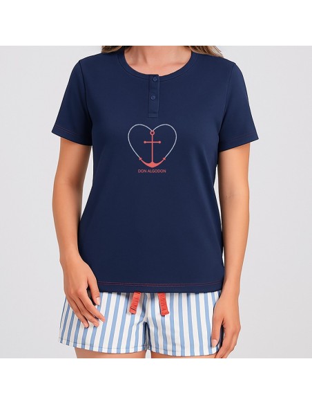 pijama de verano de mujer en maga corta de don algodón modelo corazón