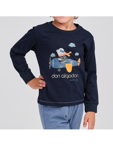 pijama de niño en algodón fino modelo avioneta de don algodón