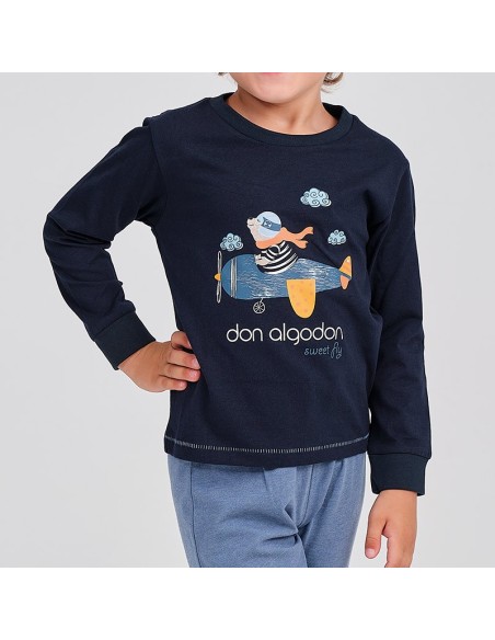 pijama de niño en algodón fino modelo avioneta de don algodón
