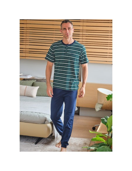 pijama de verano de hombre en algodón con pantalón largo muslher modelo rayon