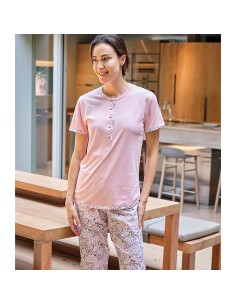 Pijama de mujer muslher con manga corta y pantalón largo