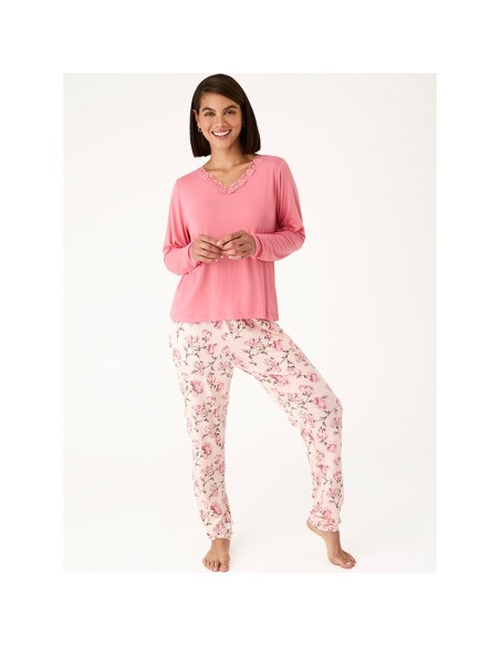 pijama de mujer en manga larga fino de viscosa modelo Navarra de promise