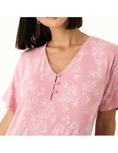 camisón promise en manga corta en tejido de viscosa modelo rosa