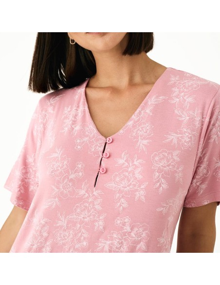 camisón promise en manga corta en tejido de viscosa modelo rosa