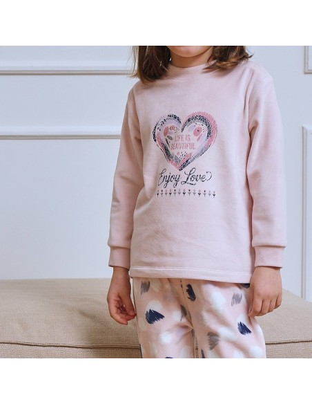 muslher pijama de niña modelo corazón para invierno