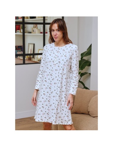 muslher camisón de mujer para invierno en algodón modelo florecillas