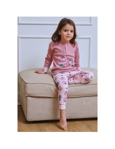 Pijama infantil de niña en algodón con puño de muslher modelo ositas