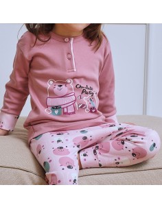 Pijama infantil de niña en algodón con puño de muslher modelo ositas 2