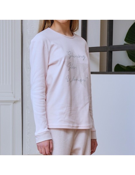 pijama en algodón para niña de invierno modelo estrella