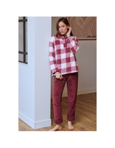 cálido pijama de sherpa cosmina para mujer en sherpa en granate