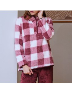cálido pijama de sherpa cosmina para mujer en sherpa en granate 2
