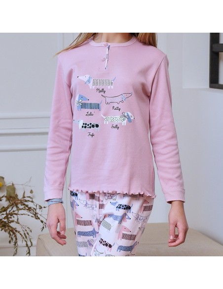 muslher pijama de niña de invierno modelo perrito