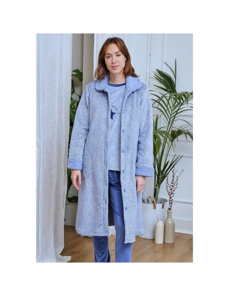 Bata de micromink Elizabetha de mujer con sherpa abotonada de muslher