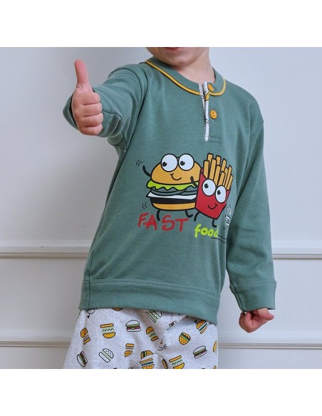 muslher pijama infantil para niño en algodón de invierno modelo hamburguesa