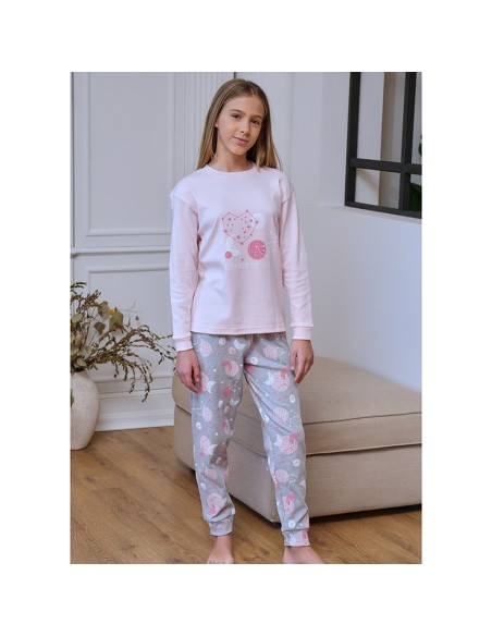 Pijama corazón estrellado de niña con puño en algodón de Muslher