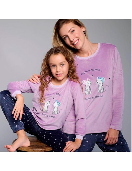 pijama a juego de niña y mujer en spandex de muydemi modelo ratoncitos