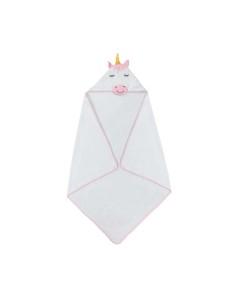 capa de baño en rizo de algodón para bebe blanco y rosa modelo unicornio
