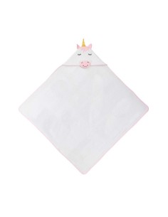 capa de baño grande para bebe modelo unicornio en blanco y rosa en algodón suave de interbaby