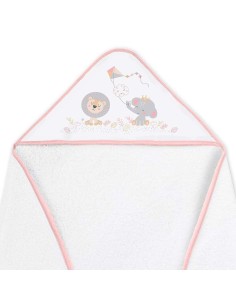 set de regalo para bebé de capa de baño y babero en algodón modelo bebé selva en blanco y celeste de interbaby