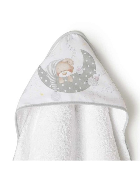 capa de baño para bebé osezno en blanco con gris
