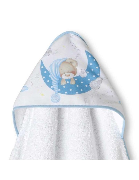 capa de baño para bebe en blanco y azul modelo osezno