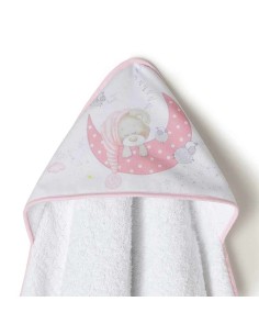 capa de baño para bebe en algodón blanco y rosa modelo osezno
