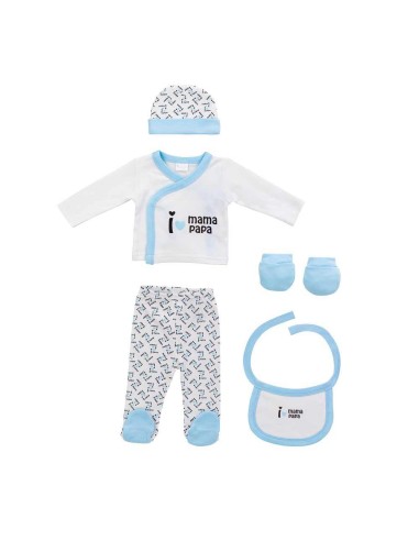 juego de ropa de recién nacido quiero a papa y a mama en celeste de interbaby