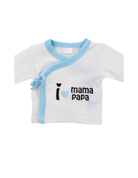 camiseta de muda para recien nacido en algodón de invierno quiero a papa y a mama en celeste