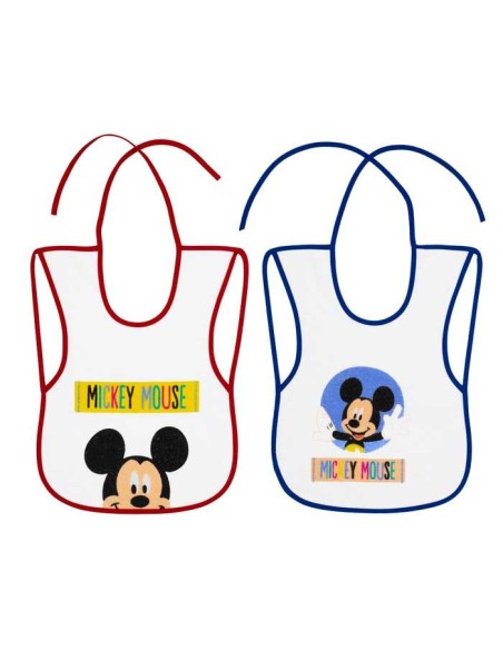 set de 2 baberos grandes en algodón con plástico mickey de interbaby