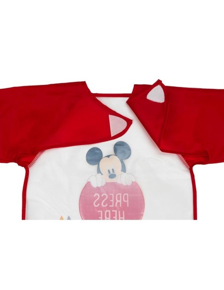 babero de plastico con cierre de velcro y mangas mickey rojo de interbaby