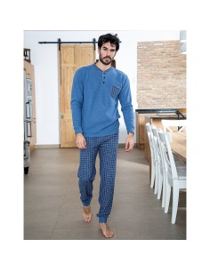 Pijama de hombre en punto milano, bolsillo azul.