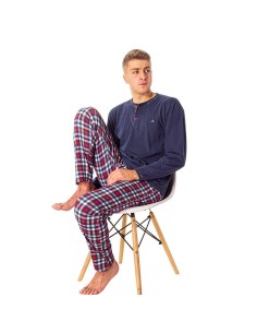 Pijama en manga larga fino de hombre, marino.
