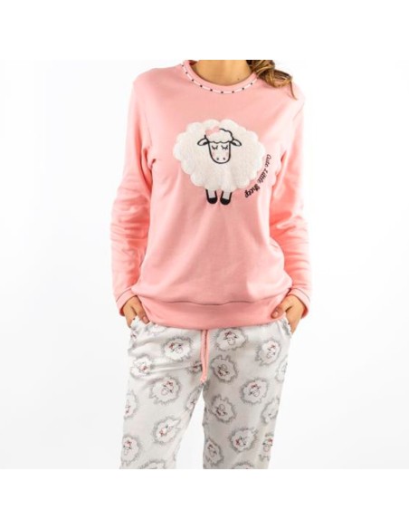 pijama de mujer para invierno en algodón sonia 1132 oveja
