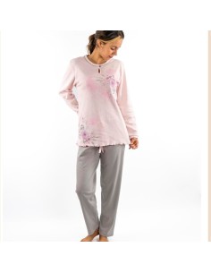 Pijama de mujer en manga larga, rosas.