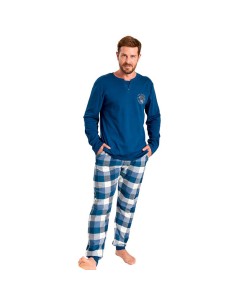 pijama de hombre para invierno en camiseta de algodón y pantalón de franela muydemi 350506