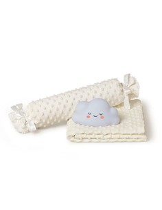 set de regalo para bebé con manta cojín antivuelco y lámpara nube en marfil de interbaby