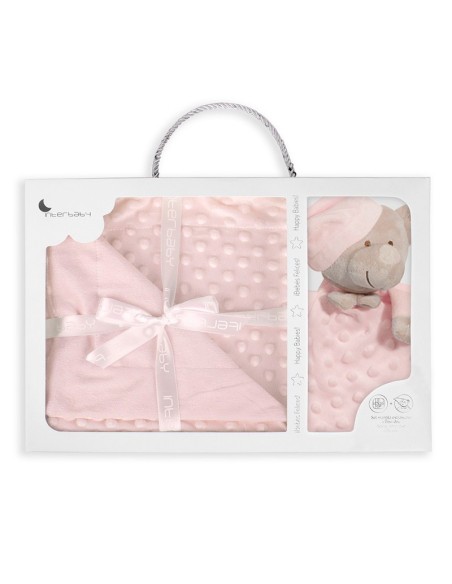 set de regalo para bebé con manta y dou dou oso en rosa de interbaby