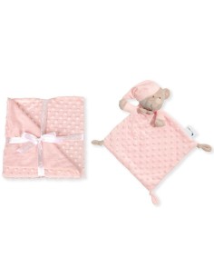 set de regalo para bebé con manta y dou dou oso en rosa de interbaby 2