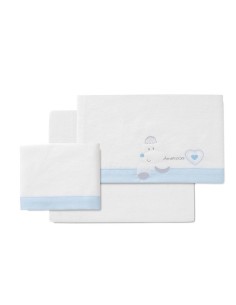 juego de sabanas en franela de algodón modelo burrito en blanco y celeste de interbaby 2