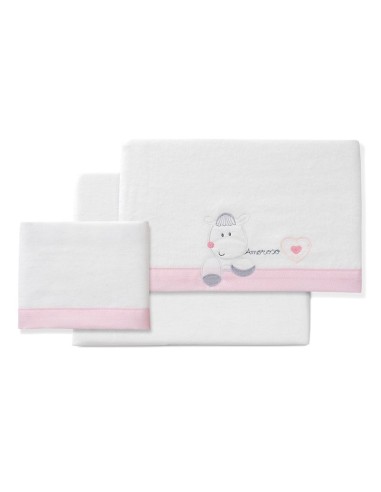 sabanas para cuna en franela de algodón modelo burrito en blanco y rosa de interbaby