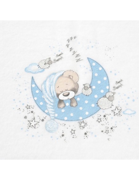 modelo oso durmiente en azul en sabanas de franela para cuna