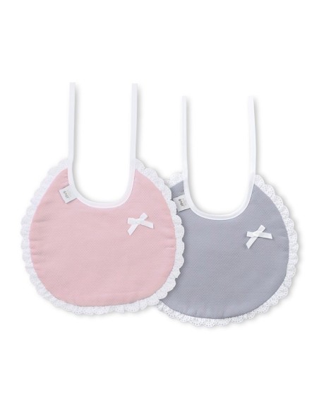 pack de dos beberos para bebé de vestir modelo lazo rosa y gris