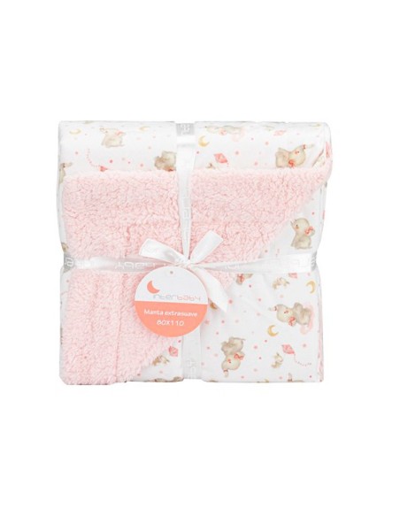manta para bebe con pelo de borreguito modelo elefante en rosa de interbaby