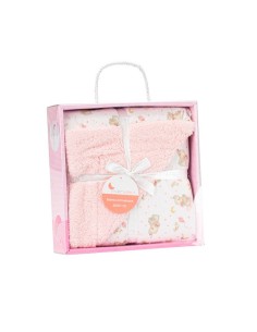 caja regalo de la manta para bebe estampada modelo elefante en rosa con sherpa de interbaby