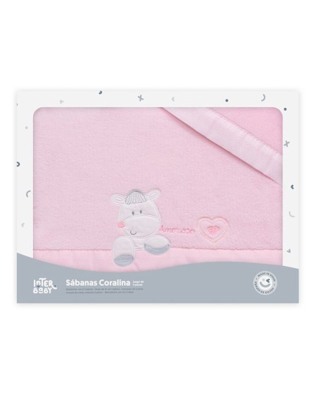 caja del juego de sabana de interbaby para cochecito de bebé en coralina modelo burrito en rosa