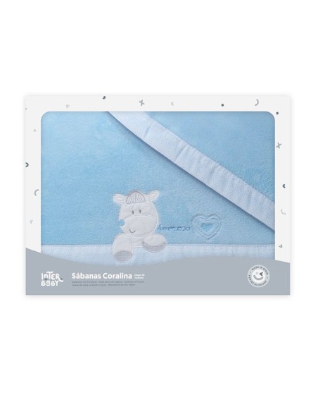 caja regalo del juego de sabanas para carrito de bebé burrito en azul de interbaby