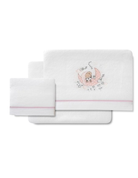 juego de sabanas de coralina para carrito de bebé modelo osito en rosa de interbaby