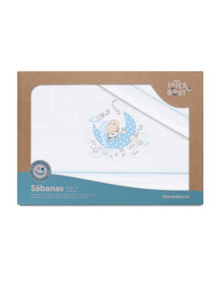 caja de el juego para minicuna de bebé en franela blanco-celeste modelo osito interbaby