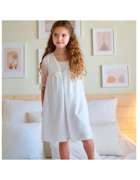 bata de comunión de tul de lunares para niña de rapife