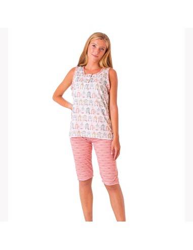 pijama de mujer para verano con pantalón pirata y camiseta de tirantas 5056P leniss